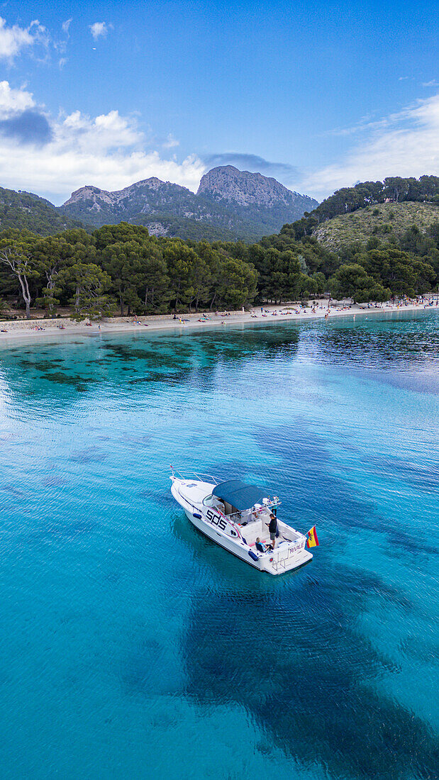 Aerial of the Formentor beach on the Fomentor Peninsula, Mallorca, Balearic islands, Spain, Mediterranean, Europe