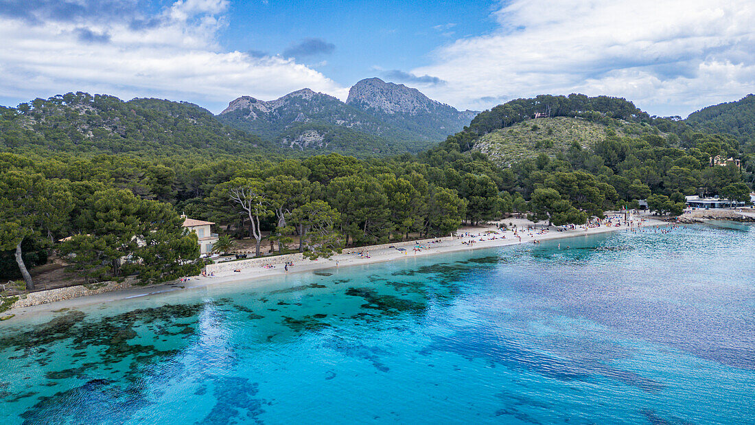 Aerial of the Formentor beach on the Fomentor Peninsula, Mallorca, Balearic islands, Spain, Mediterranean, Europe