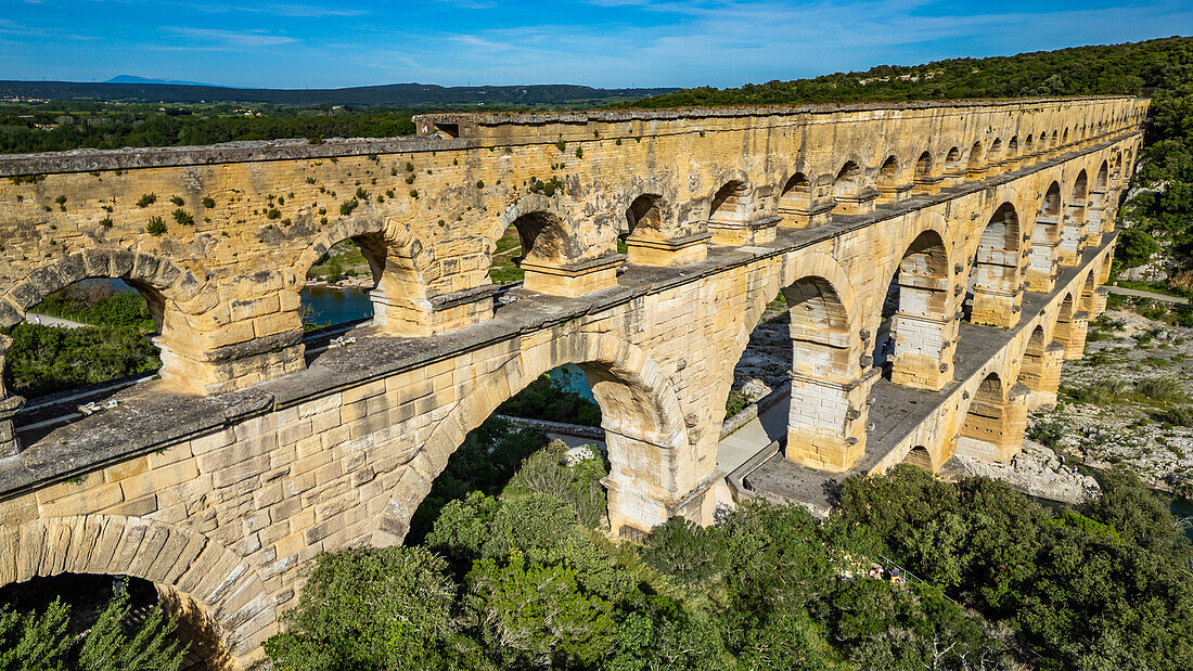 Der Pont du Gard, ein römischer Aquädukt, UNESCO-Welterbe, Vers-Pont-du-Guard, Okzitanien, Frankreich, Europa