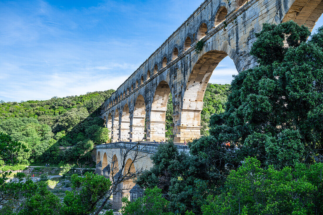 Der Pont du Gard, ein römischer Aquädukt, UNESCO-Welterbe, Vers-Pont-du-Guard, Okzitanien, Frankreich, Europa