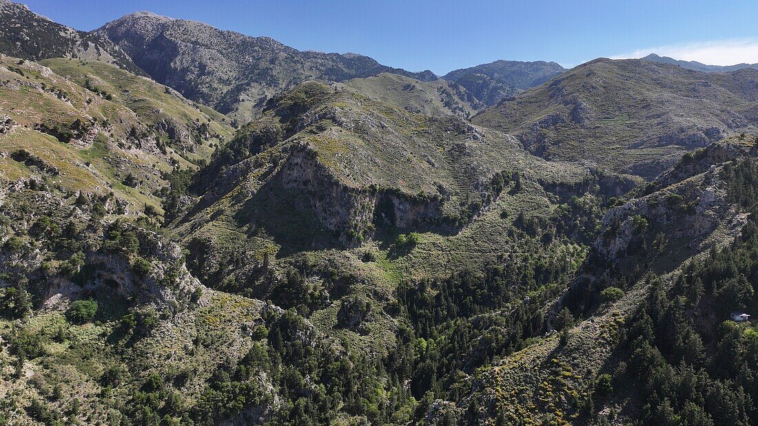 Luftaufnahme der Schlucht Sarakina Meskla, Kreta, Griechische Inseln, Griechenland, Europa