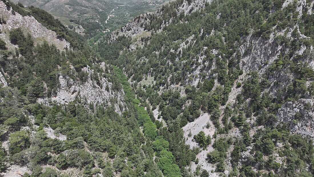 Luftaufnahme der Agia Irini-Schlucht, Kreta, Griechische Inseln, Griechenland, Europa