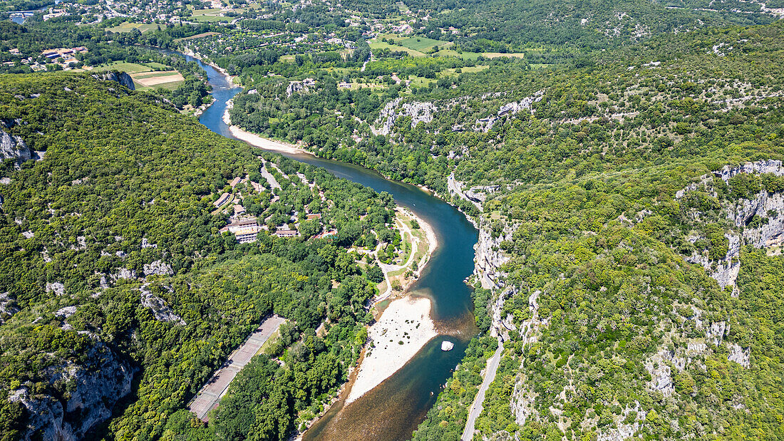 Aerial of the Ardeche Gorge (Gorges de l'Ardeche), Ardeche, Auvergne-Rhone-Alpes, France, Europe