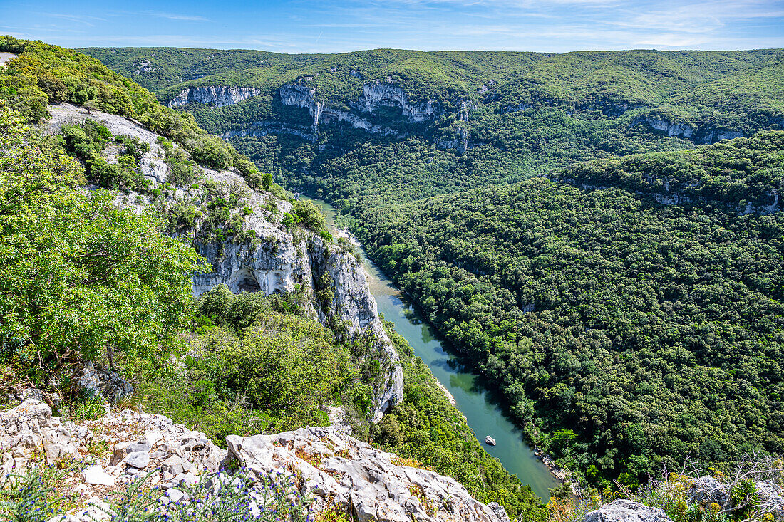 Aerial of the Ardeche Gorge (Gorges de l'Ardeche), Ardeche, Auvergne-Rhone-Alpes, France, Europe