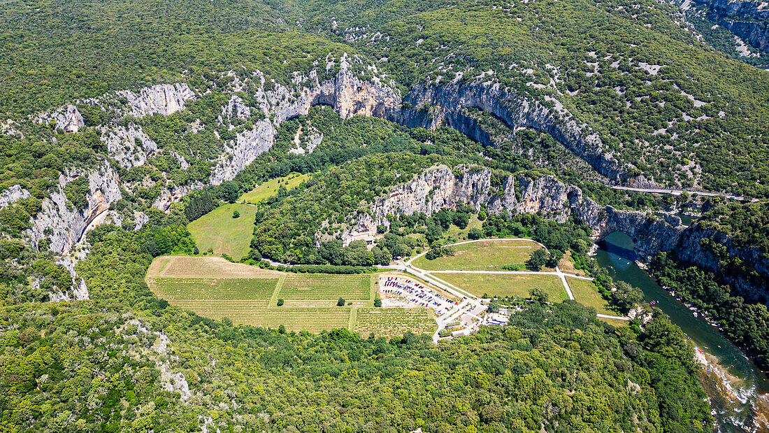 Aerial of the Ardeche Gorge (Gorges de l'Ardeche), Ardeche, Auvergne-Rhone-Alpes, France, Europe