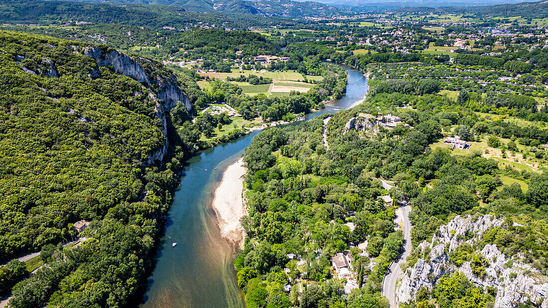 Aerial of the Ardeche Gorge (Gorges de l'Ardeche), Ardeche, Auvergne-Rhone-Alpes, France, Europe