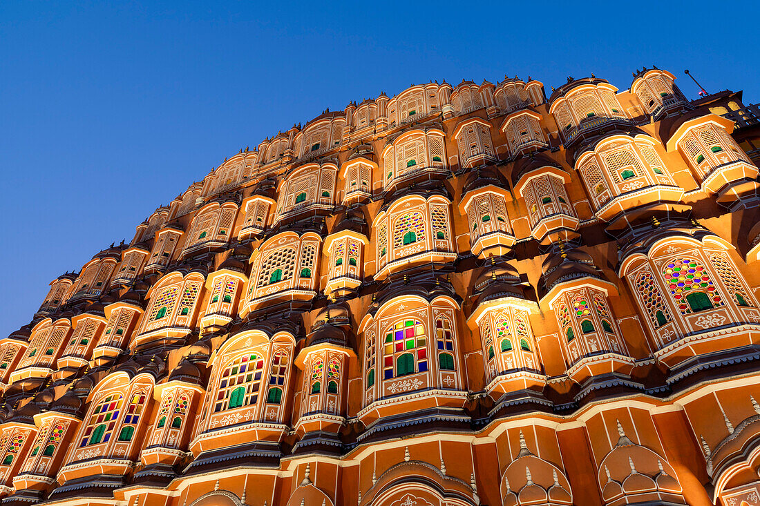 Hawa Mahal (Palace of the Winds) at dusk, Jaipur, Rajasthan, India, South Asia, Asia