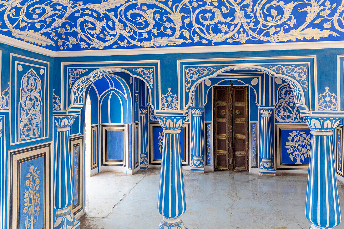 Chhavi Niwas, Das blaue Zimmer im Stadtpalast, Stadtpalast, Jaipur, Rajasthan, Indien, Südasien, Asien