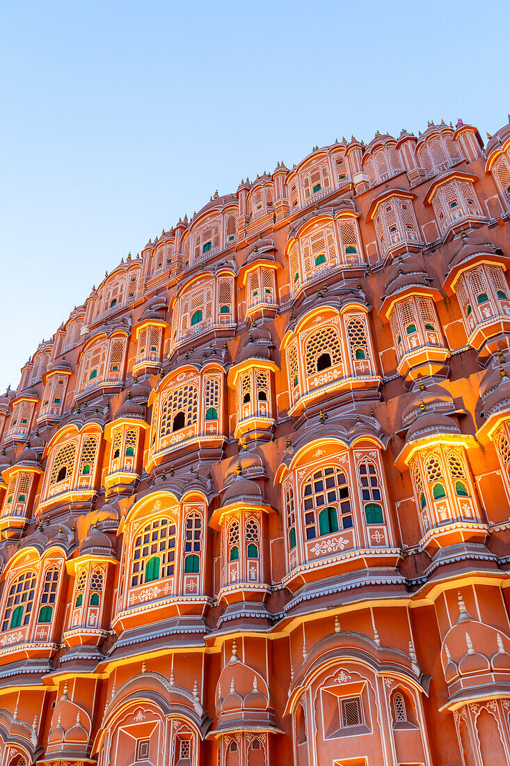 Hawa Mahal (Palace of The Winds) at dusk, Jaipur, Rajasthan, India, South Asia, Asia