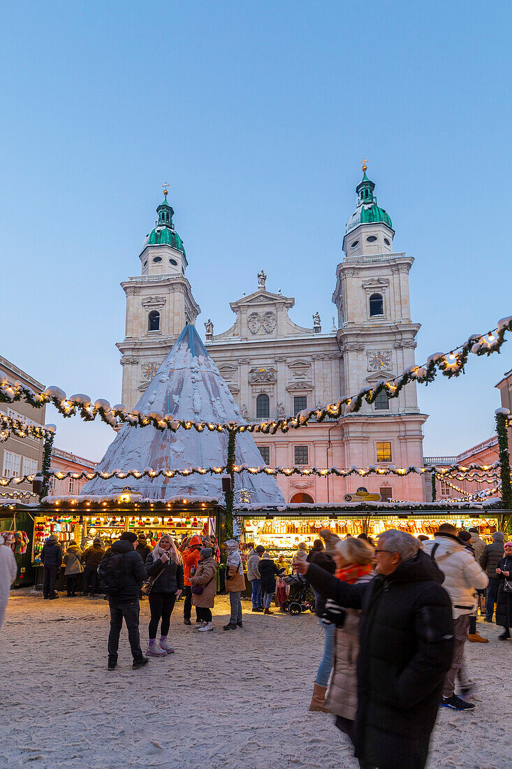 Christmas Market at dusk, Salzburg, Austria, Europe