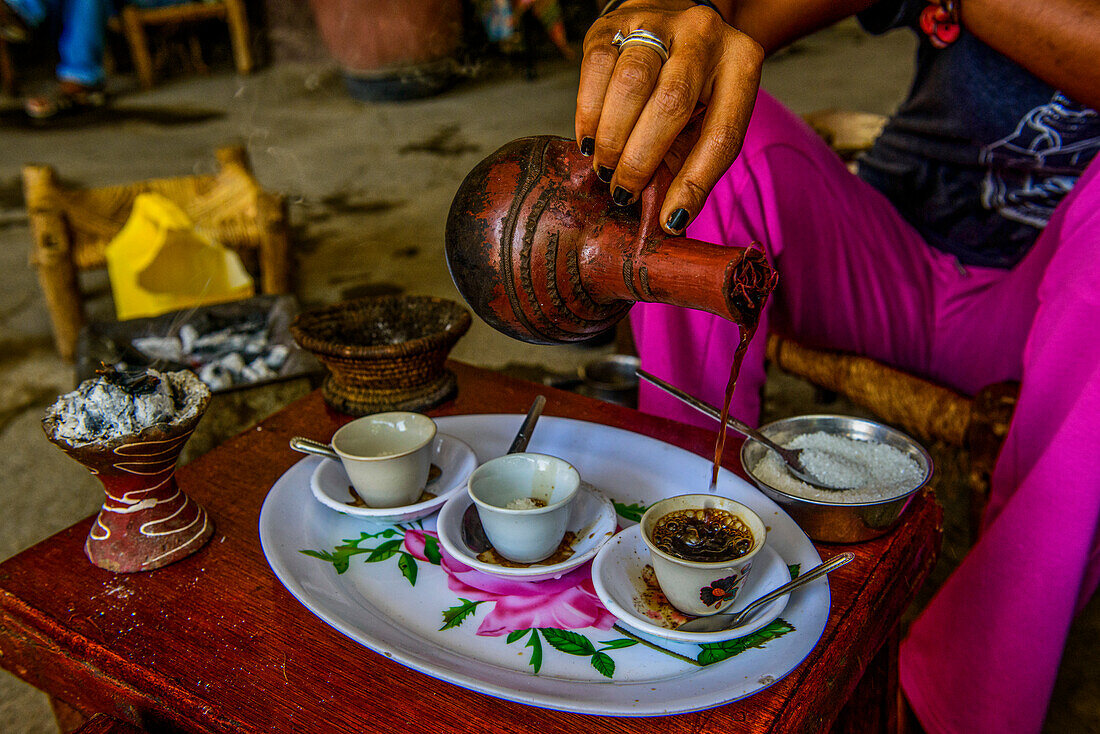 Coffee serverd in a traditional pot, Keren, Eritrea, Africa