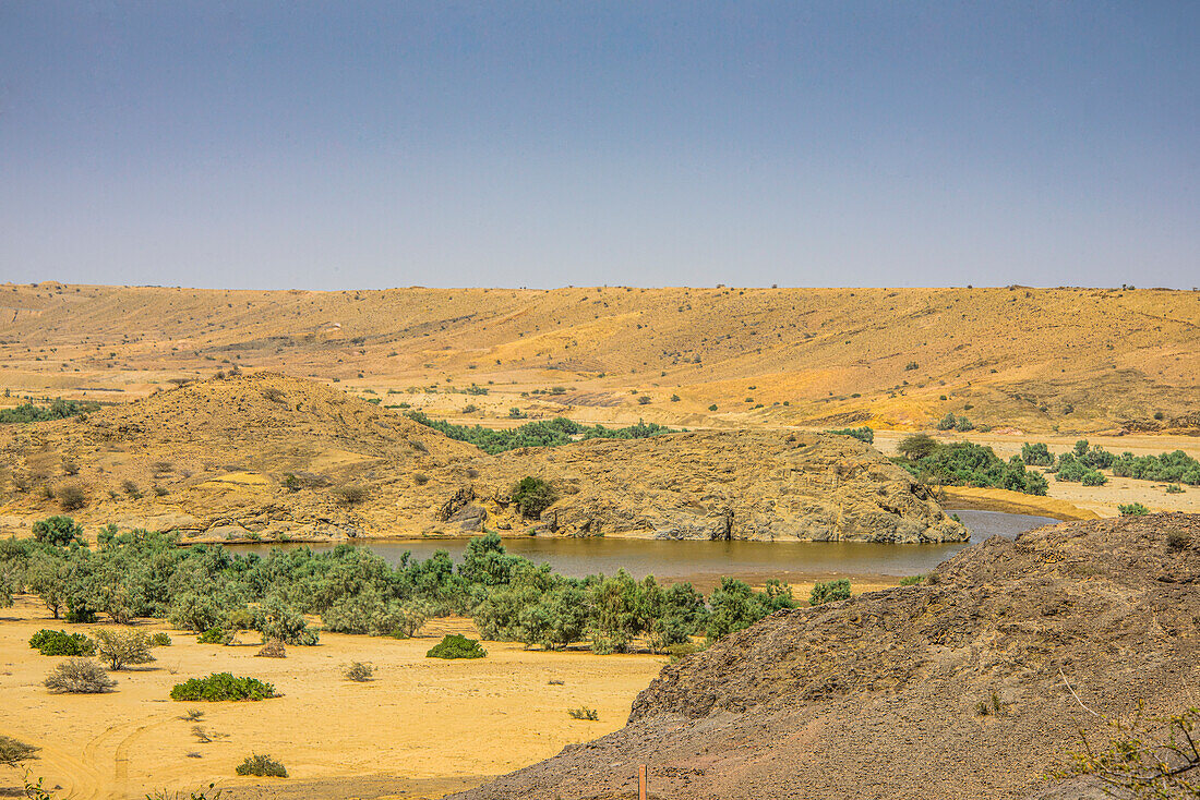 View over the dry landscape along the road from Massawa to Asmara, Eritrea, Africa