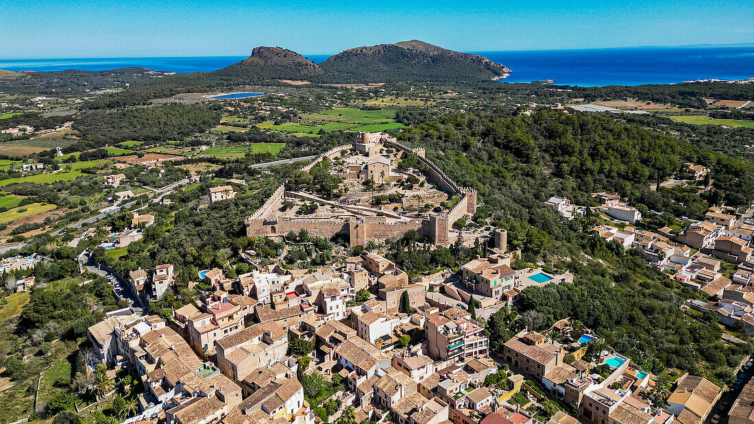 Aerial of the Castell de Capdepera, Mallorca, Balearic islands, Spain, Mediterranean, Europe