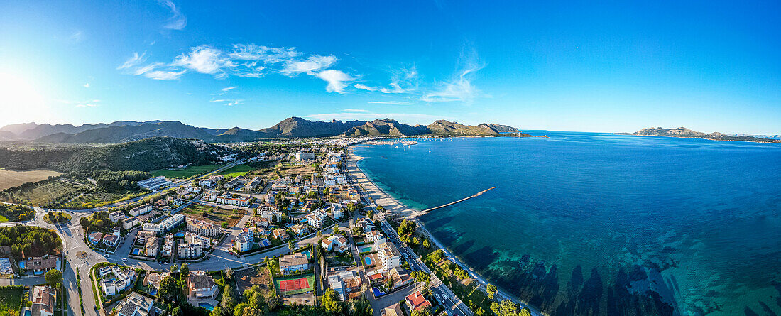 Aerial of Port de Pollenca, Mallorca, Balearic islands, Spain, Mediterranean, Europe