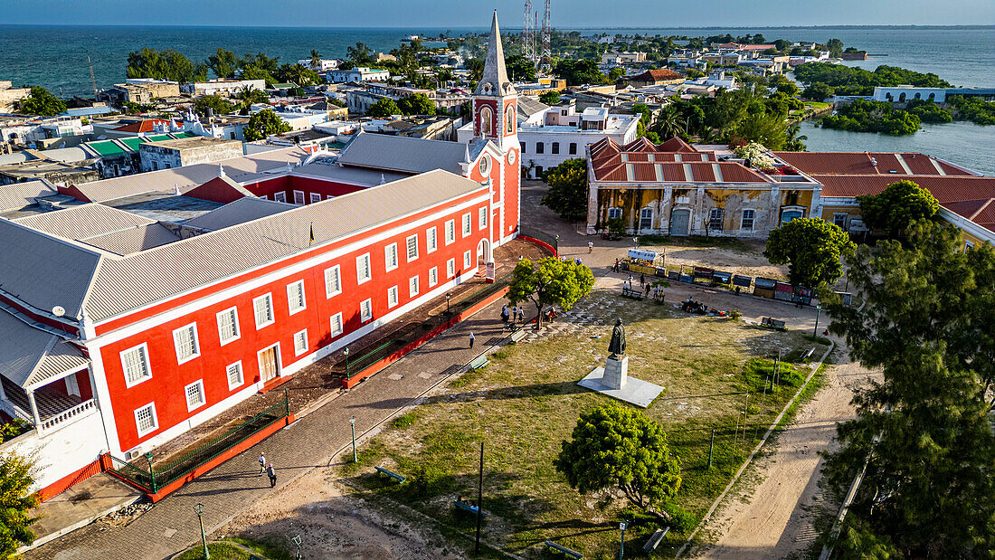 Aerial of the Island of Mozambique, UNESCO World Heritage Site, Mozambique, Africa