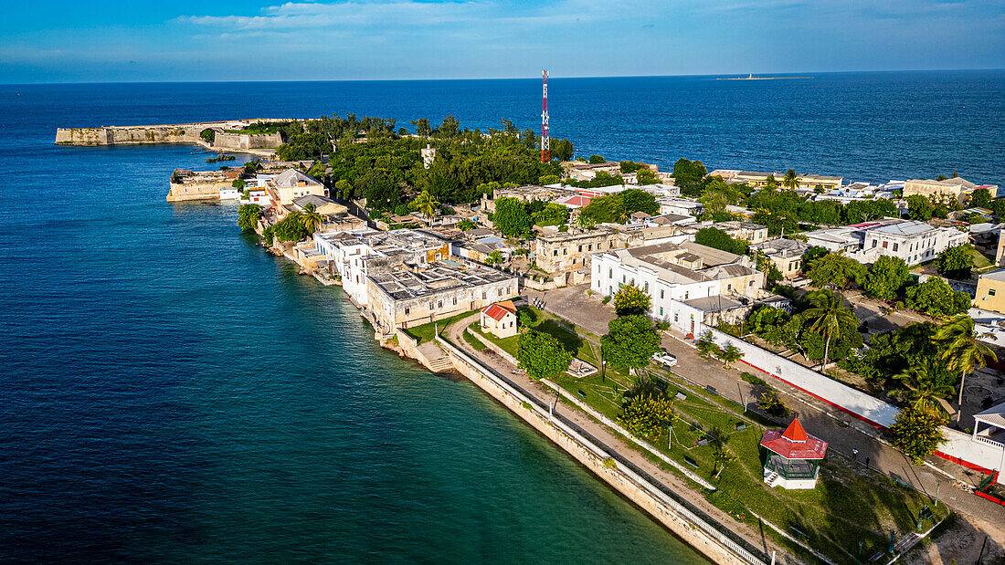 Aerial of the Island of Mozambique, UNESCO World Heritage Site, Mozambique, Africa