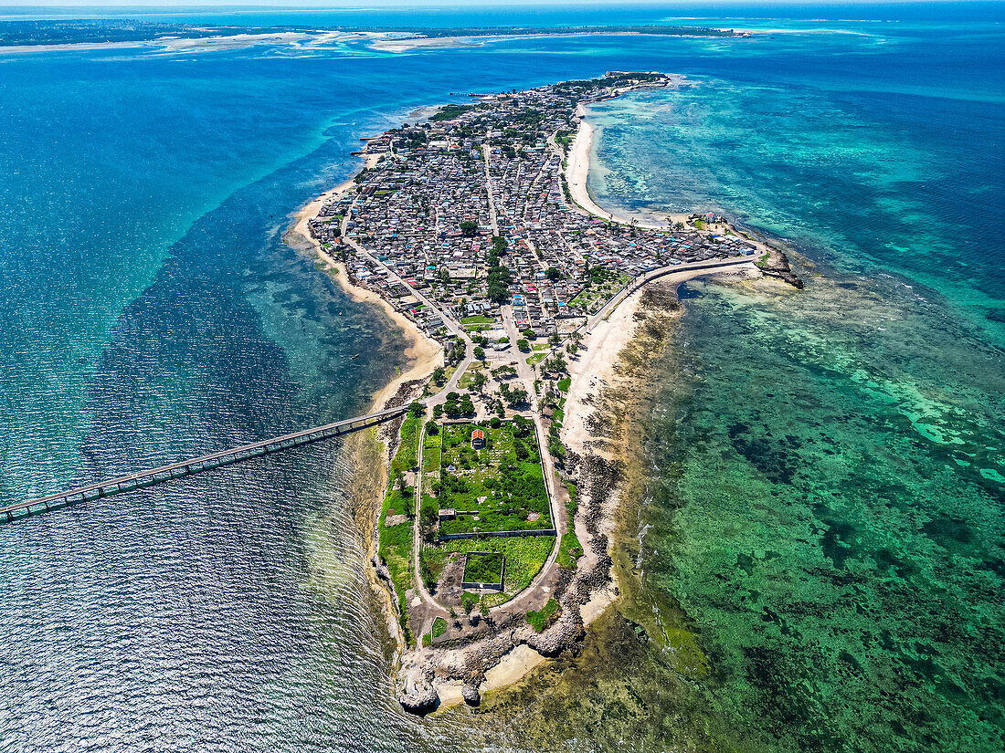 Aerial of the Island of Mozambique, UNESCO World Heritage Site, Mozambique, Africa