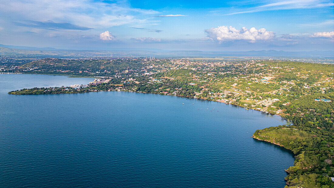 Aerial of Kigoma, on Lake Tanganyika, Tanzania, East Africa, Africa