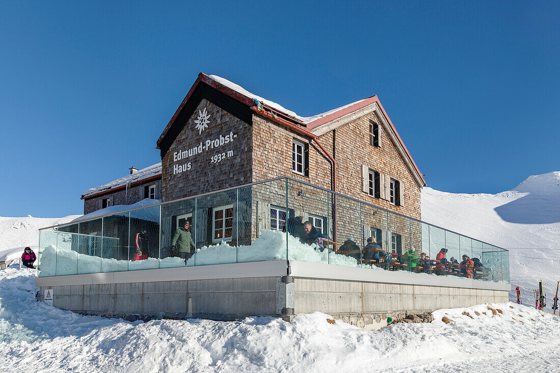 Edmund-Probst-Haus auf dem Nebelhorn, Schwaben, Bayerische Alpen, Bayern, Deutschland, Europa