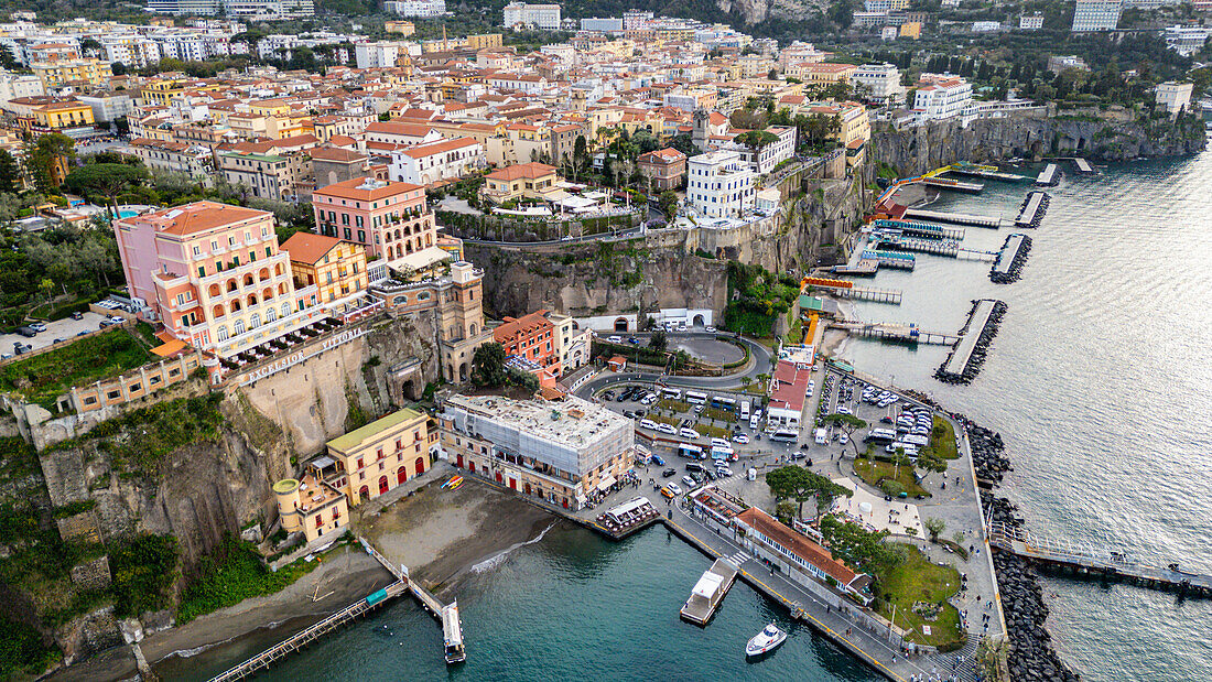 Aerial of Sorrento, Bay of Naples, Campania, Italy, Europe