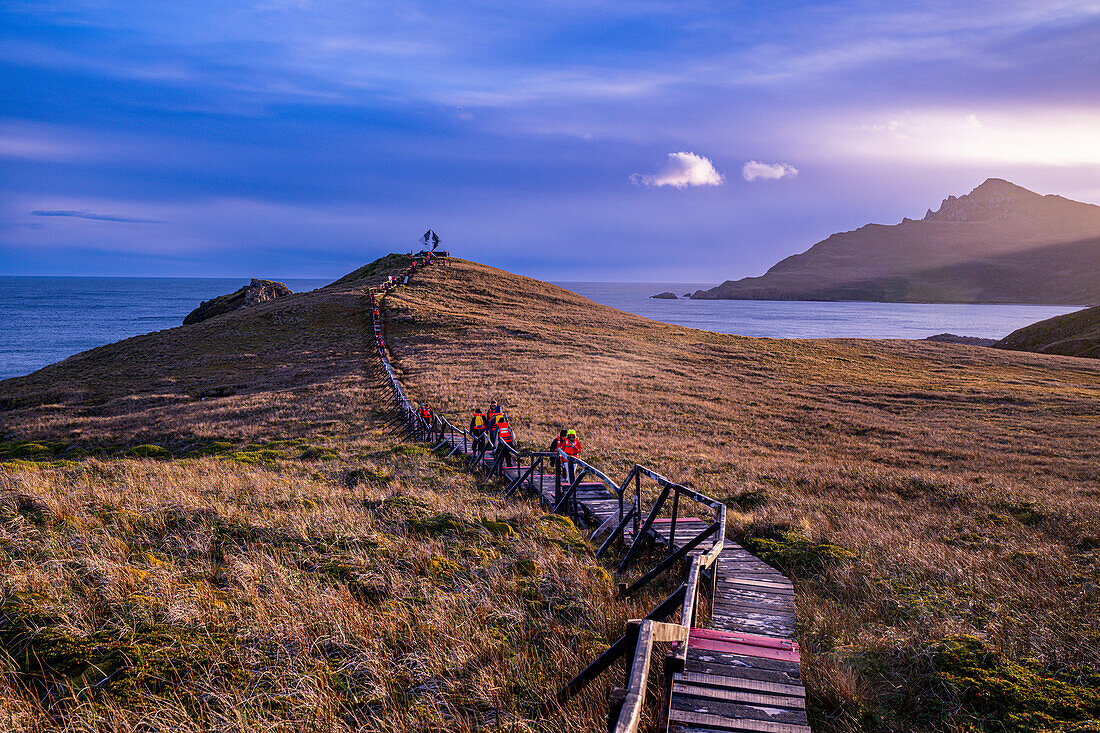 Boardwalk at Cape Horn, southern most point in South America, Hornos island, Tierra del Fuego, Chile, South America