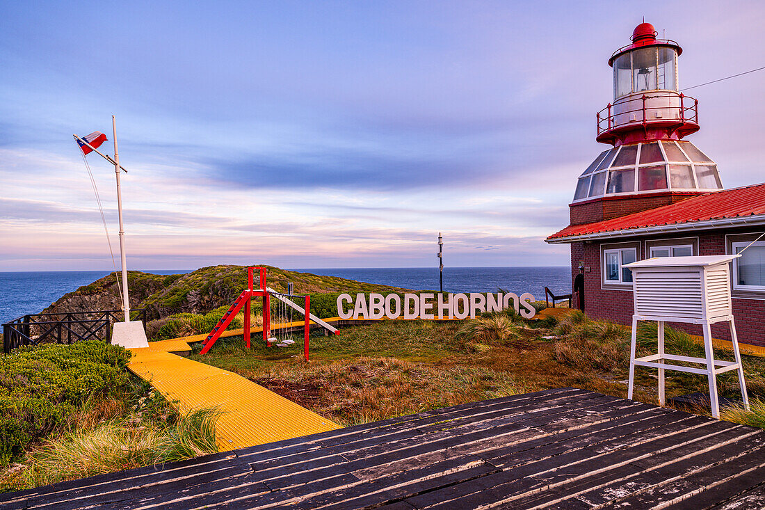 Lighthouse at Cape Horn, southern most point in South America, Hornos island, Tierra del Fuego, Chile, South America