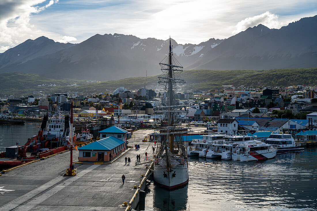 Cruise ship on a Pier in Ushuaia, Tierra del Fuego, Argentina, South America