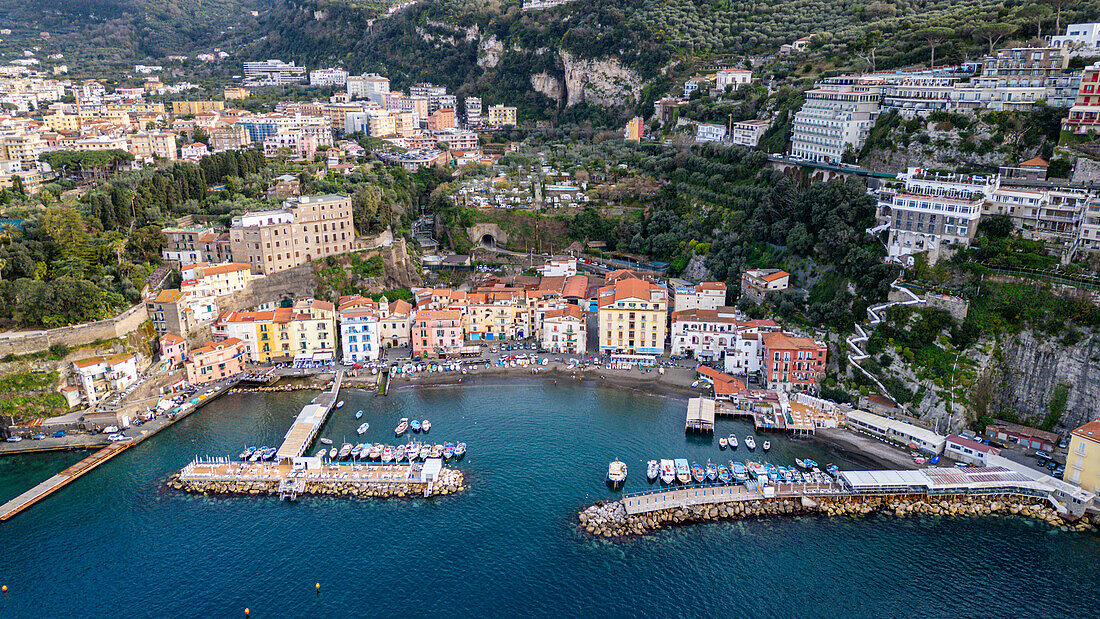 Aerial of Sorrento, Bay of Naples, Campania, Italy, Europe