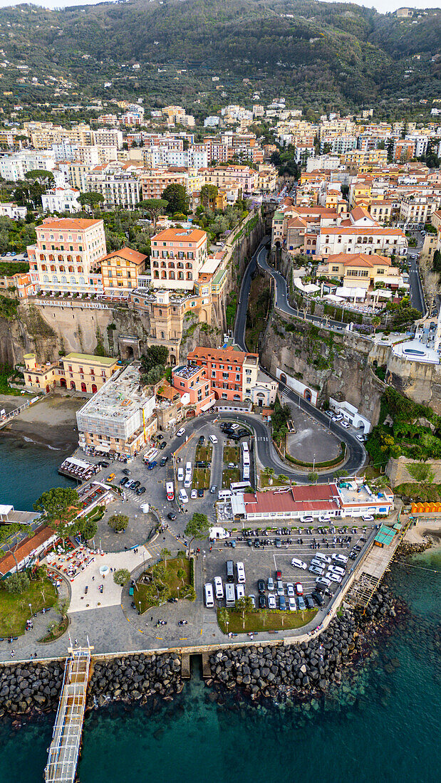 Aerial of Sorrento, Bay of Naples, Campania, Italy, Europe