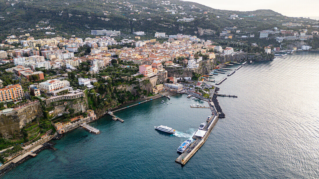 Aerial of Sorrento, Bay of Naples, Campania, Italy, Europe