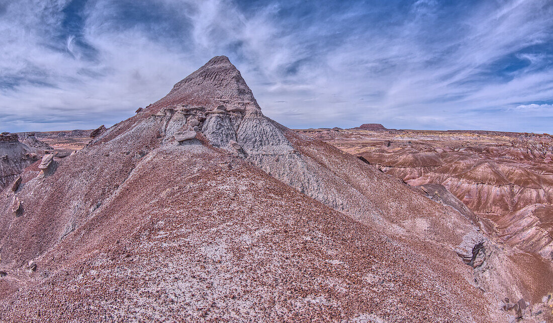 A pointed peak of bentonite in Hamilili Valley on the south end of Petrified Forest National Park, Arizona, United States of America, North America