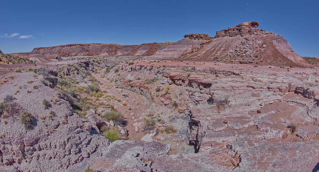 A dry waterfall in Crystal Creek below Crystal Mesa west of Hamilili Point in Petrified Forest National Park, Arizona, United States of America, North America