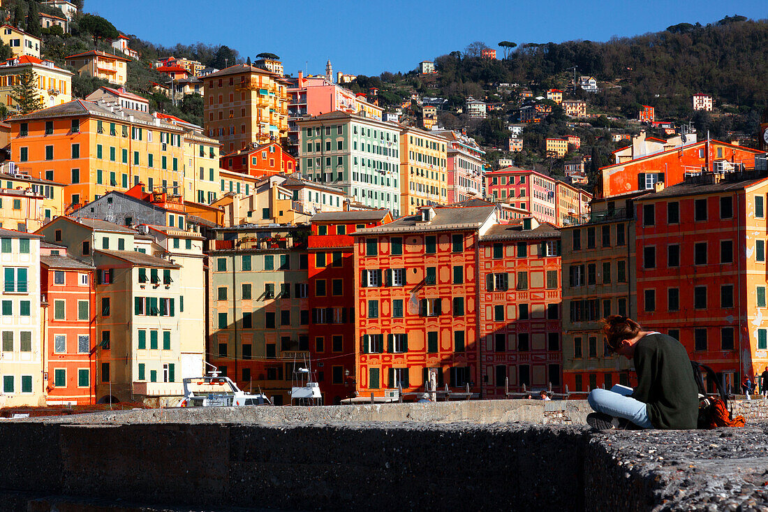 Camogli, a fishing village and tourist resort located on the west side of the peninsula of Portofino, Camogli, Liguria, Italy, Europe