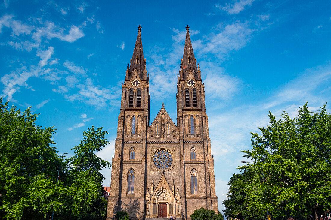 Basilica of St. Ludmila at Peace Square (Namesti Miru), Vinohrady, Prague, Czech Republic (Czechia), Europe