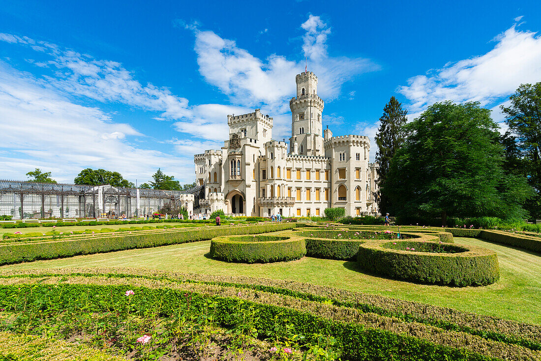 Facade of The State Chateau of Hluboka and park, Hluboka nad Vltavou, South Bohemian Region, Czech Republic (Czechia), Europe