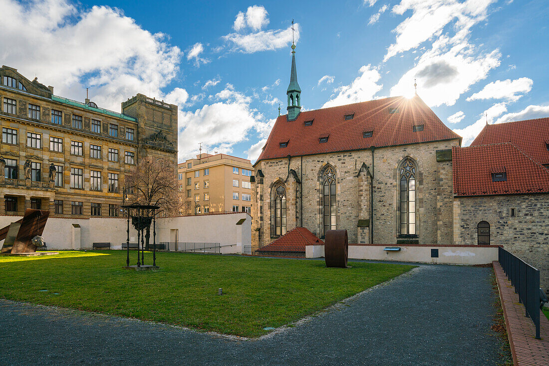 Exterior of Convent of St. Agnes on sunny day, Prague, Bohemia, Czech Republic (Czechia), Europe