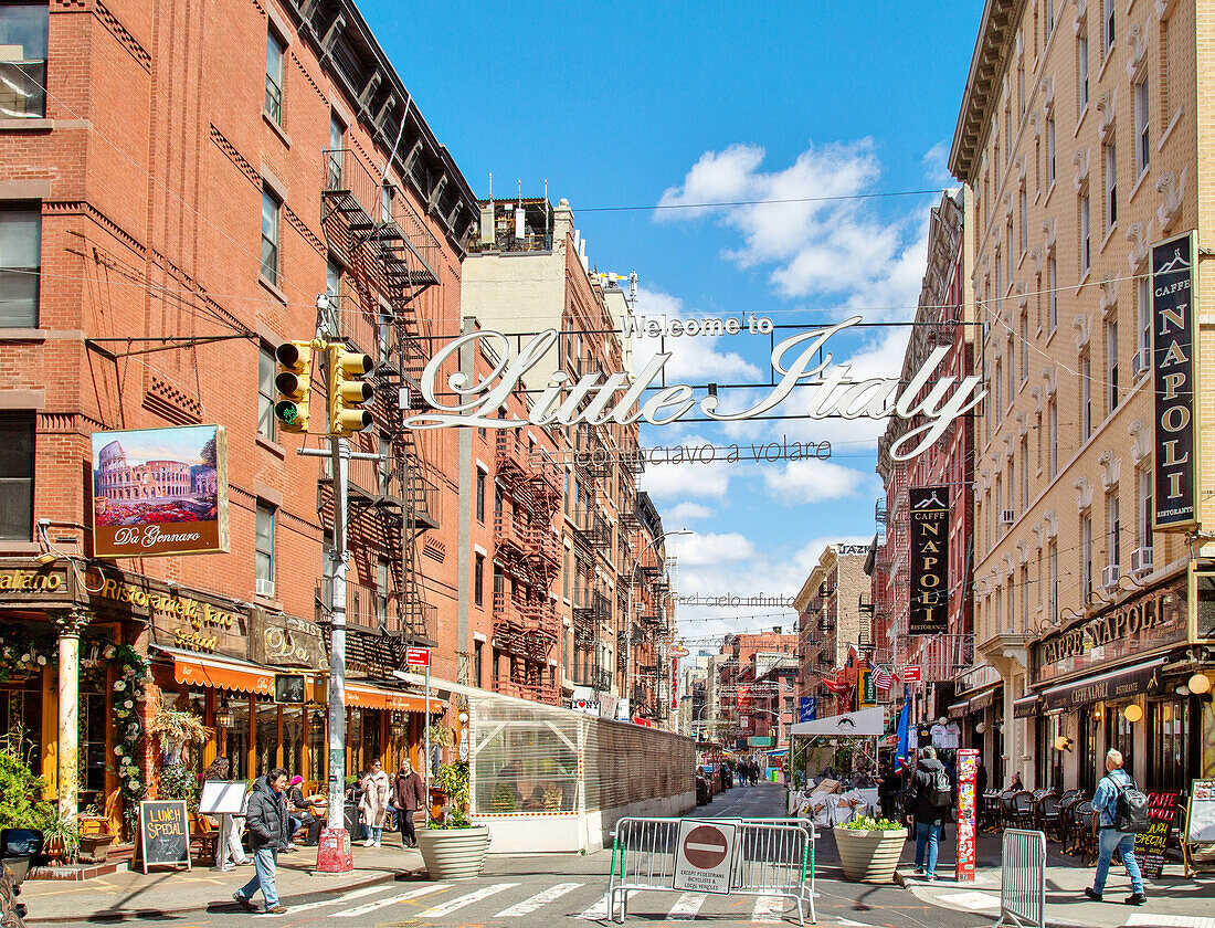 The Welcome to Little Italy sign in Hester Street, Manhattan, New York, United States of America, North America