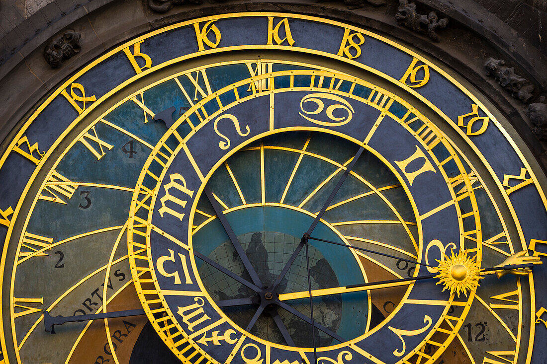 Detail of Astronomical clock at Old Town Square, UNESCO World Heritage Site, Old Town, Prague, Czech Republic (Czechia), Europe