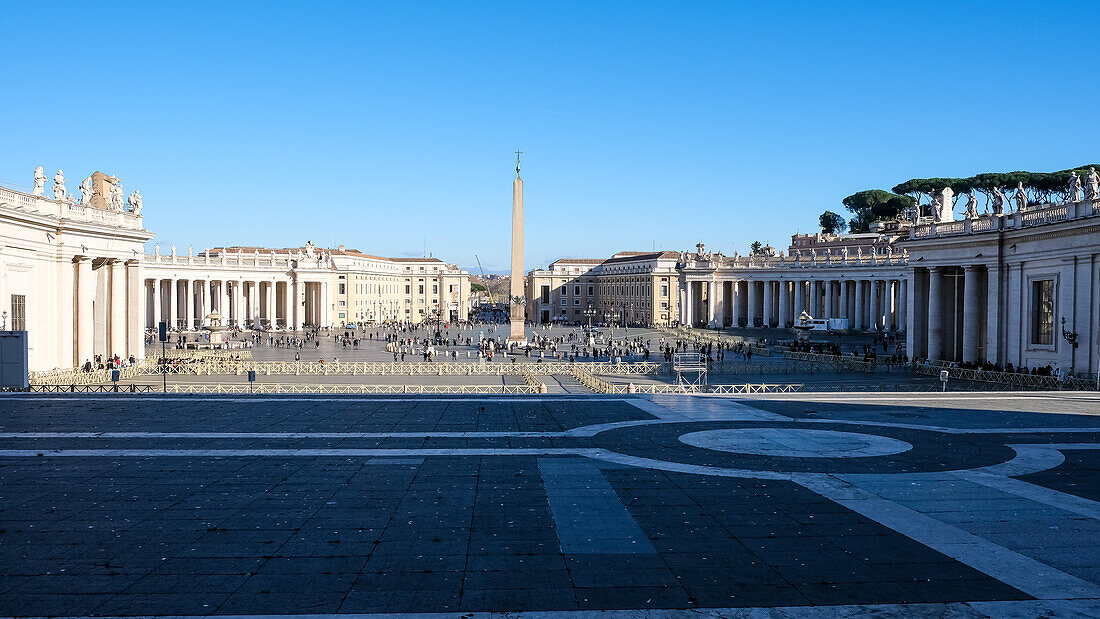 View of Saint Peter's Square in Vatican City, the papal enclave in Rome, from St. Peter's Basilica, UNESCO World Heritage Site, Rome, Lazio, Italy, Europe