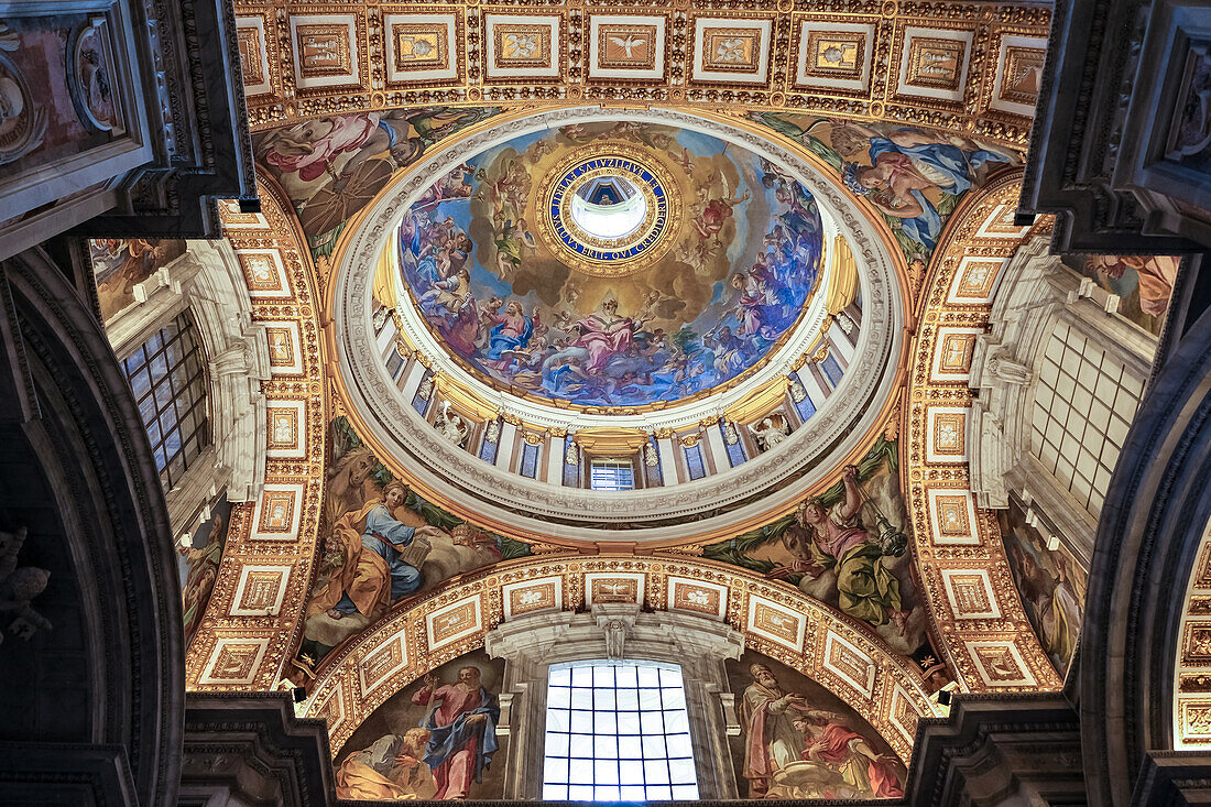 Detail of the Baptismal Chapel Dome, located within Saint Peter's Basilica in Vatican City, the papal enclave in Rome, UNESCO World Heritage Site, Rome, Lazio, Italy, Europe