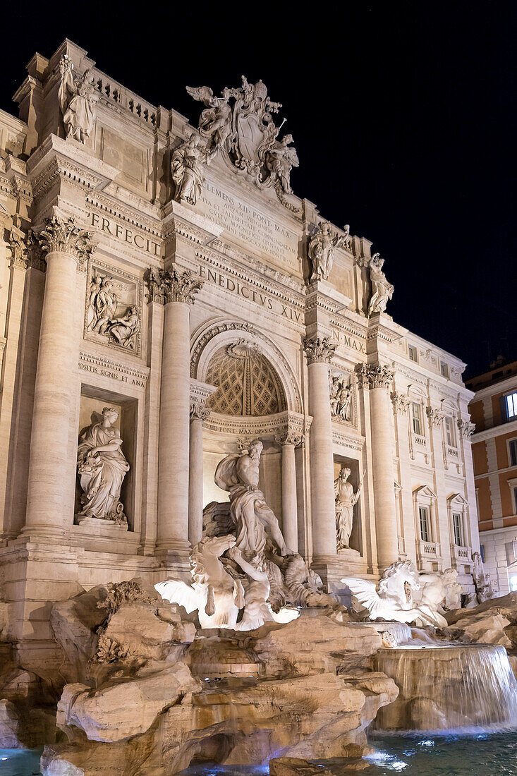 Detail of the Trevi Fountain, an 18th-century fountain, the largest Baroque fountain in the city, UNESCO World Heritage Site, Trevi District, Rome, Lazio, Italy, Europe