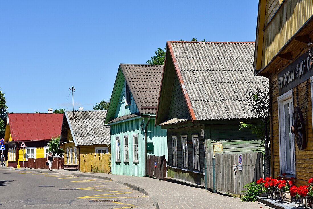 Traditional wooden houses in Trakai, Lithuania, Europe