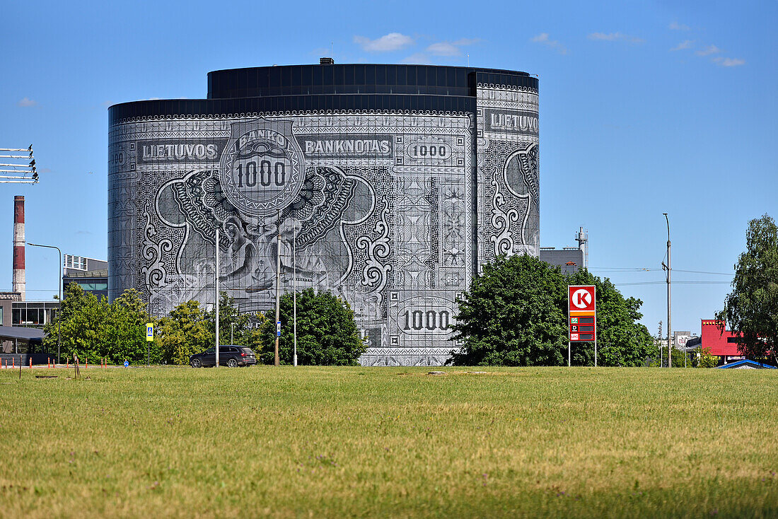 Office Center 1000 building, in the form of a former 1000 LTL banknote (the Lithuanian litas), by architect Rimas Adomaitis, Kaunas, Lithuania, Europe