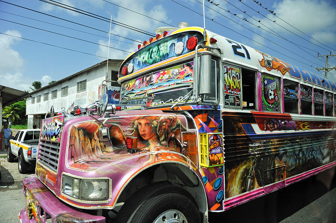 Diablo Rojo (Red Devil) bus in Panama, Colon, Republic of Panama, Central America