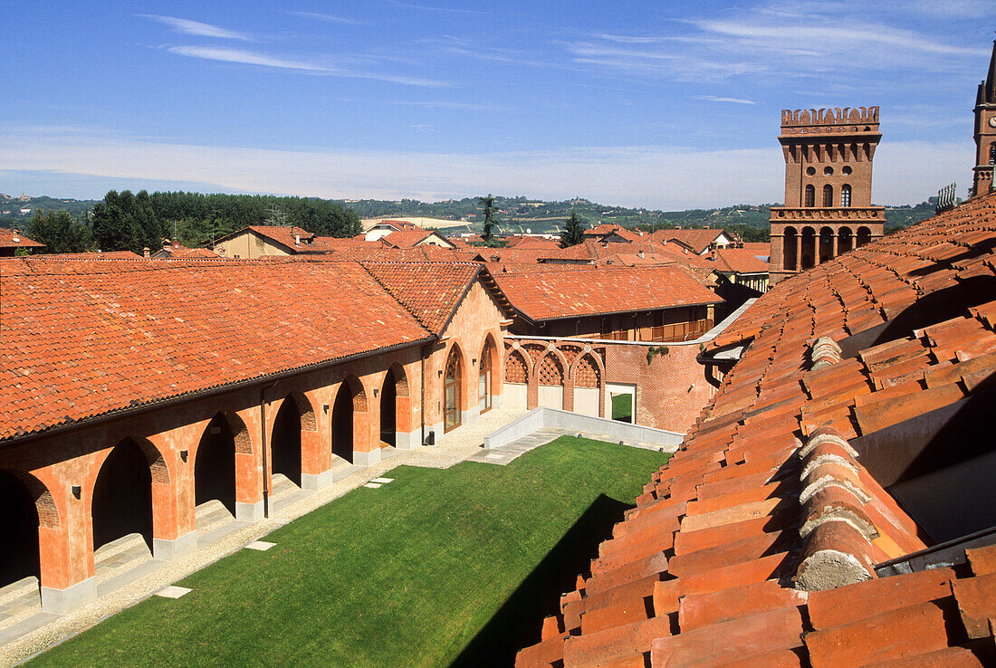 Restructured neo-Gothic country estate of King Carlo Alberto of Savoy and renovated 19th century farm structures housing the University of Gastronomic Sciences, Pollenzo, Province of Cuneo, Piedmont region, Italy, Europe