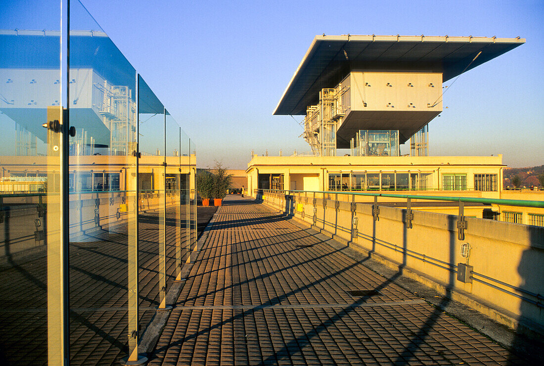 Renovation by the architect Renzo Piano of the test track on roof of the Lingotto building that was an automobile factory built by Fiat, Turin, Piedmont region, Italy, Europe