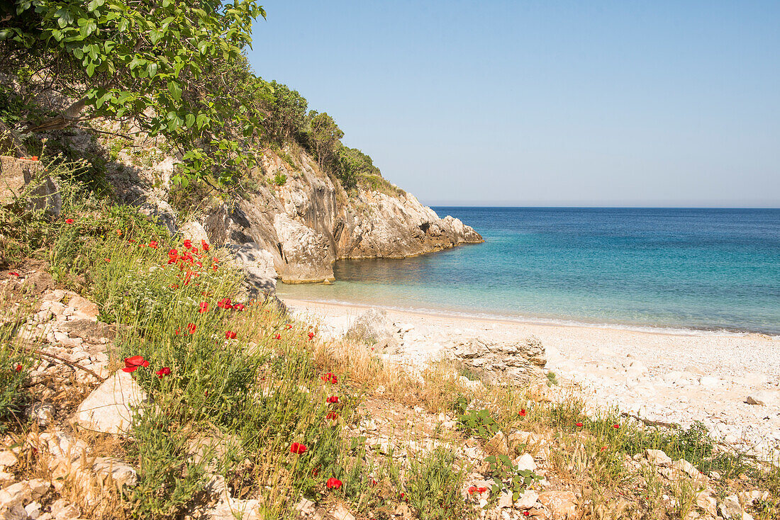 Bucht und Strand von Brisana, Halbinsel Karaburun, im Meerespark Karaburun-Sazan, Bucht von Vlore, Albanien, Europa