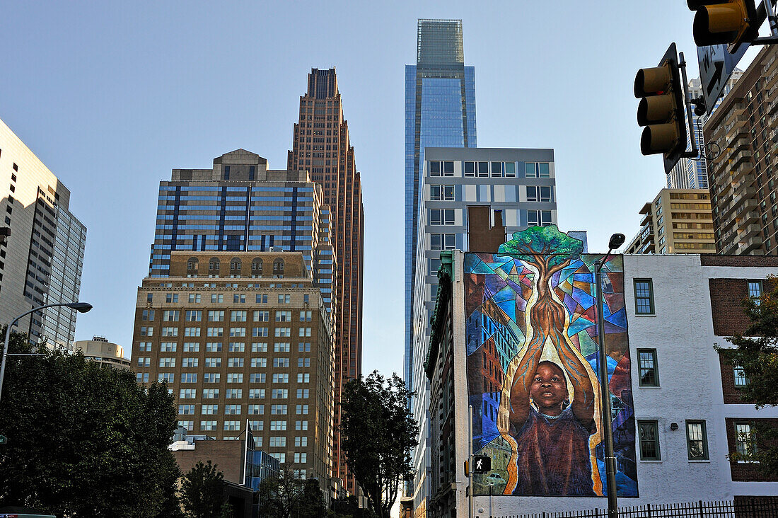 Reach High and You Will Go Far, von Josh Sarantitis, Wandbild, Arch und 20th Street, Mural Arts Program, Philadelphia, Commonwealth of Pennsylvania, Vereinigte Staaten von Amerika, Nordamerika