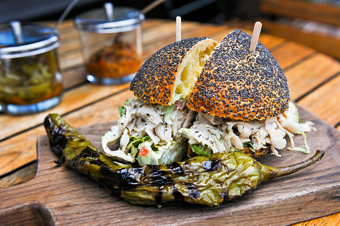 Artisan bread sandwich served at High Street on Market restaurant, 308 Market Street, Philadelphia, Commonwealth of Pennsylvania, United States of America, North America