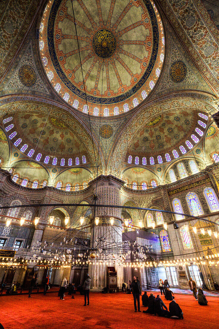 Decke und Wände, Innenraum, Blaue Moschee (Sultan-Ahmed-Moschee), 1609, UNESCO-Welterbe, Sultanahmet, Istanbul, Türkei, Europa